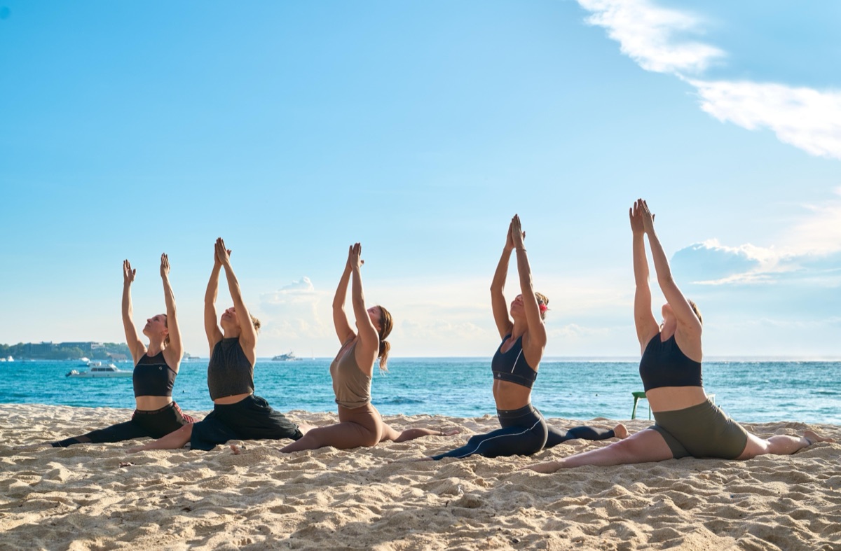 Students practising on the beach on a day off from training