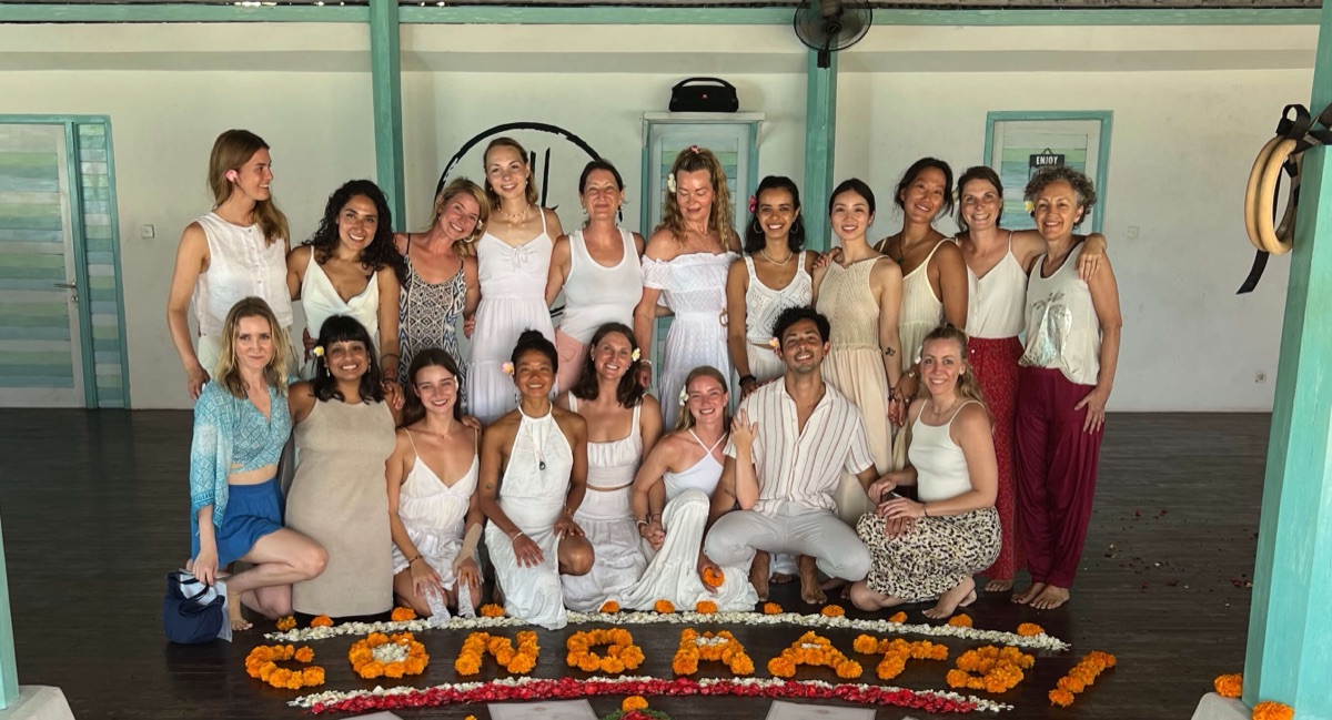 An All Yoga Training cohort on graduation day in the shala